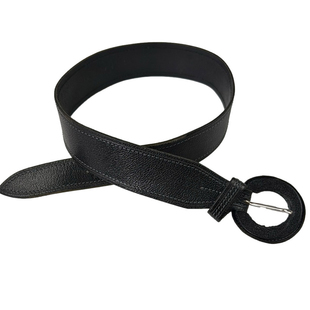 Cactus Black Leather Belt with Round Buckle Made in Italy